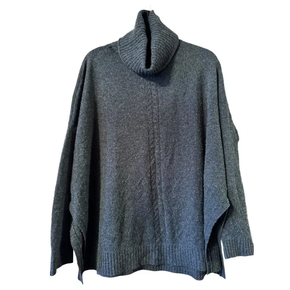 Magaschoni Turtleneck Sweater L Gray 100% Cashmere Cable Knit Quiet Luxury